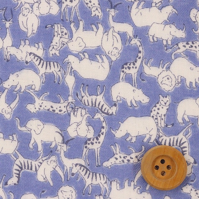 サファリ柄／ブルー【ダブルガーゼ生地】