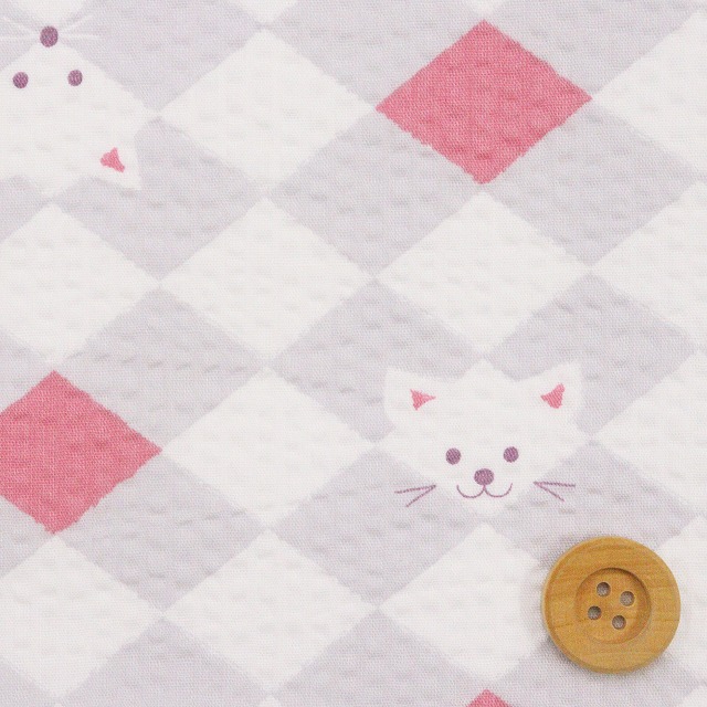 タヌキとネコ（こどものえくぼ）／ピンク【リップル生地】