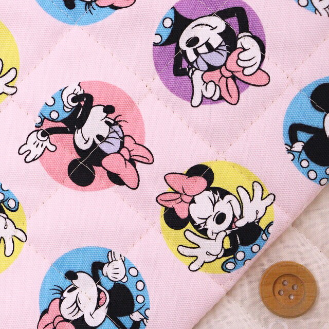 Disney2025 BTSシリーズ　ミニーマウス　水玉柄／ピンク【半針キルティング生地】