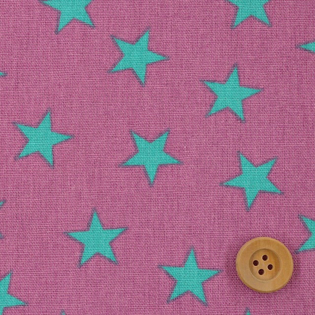 カラフルスター／パープル＆グリーン【綿麻キャンバス生地】