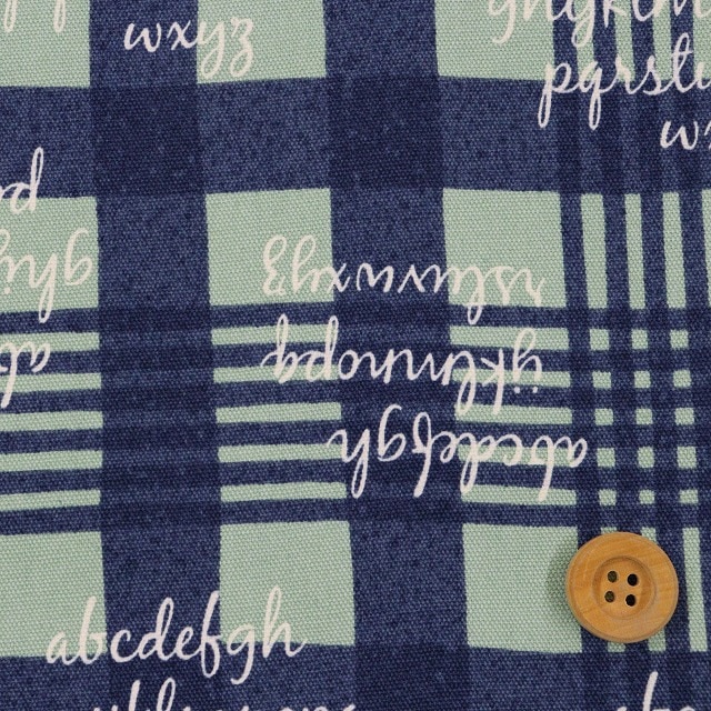 チェック＆アルファベット柄／グリーン＆ネイビー【オックス生地】