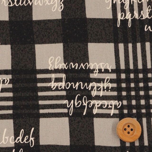 チェック＆アルファベット柄／グレー＆ブラック【オックス生地】