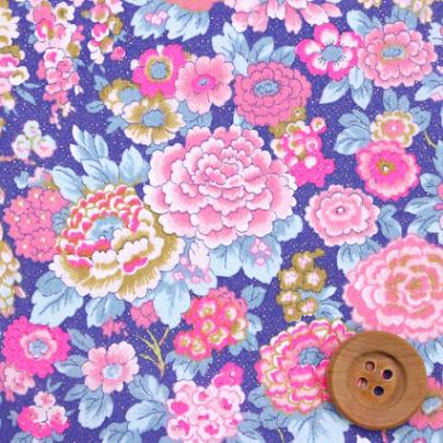 リバティ・ファブリックス タナローン（Elysian Neon エリジアン・ネオン）ブルーバイオレット地（ピンクネオン/ゴールドラメ）【DC35073G・J25A】