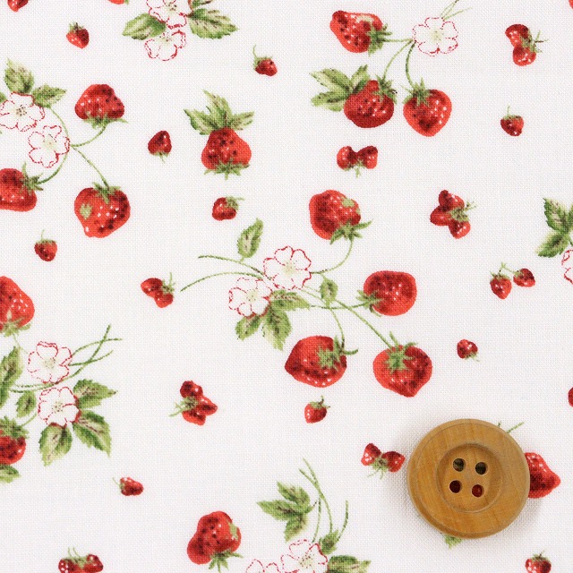 （YUWA）ストロベリー柄　Love at first sight／オフホワイト【シャーティング生地】