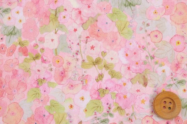 リバティ・ファブリックス タナローン（Hollyhocks ホリーホックス）ピンク／40cm【22-363J6804・WE】