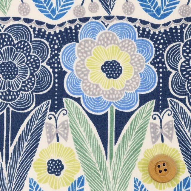 花柄（ハバ―リ）／ブルー【綿ローン生地】