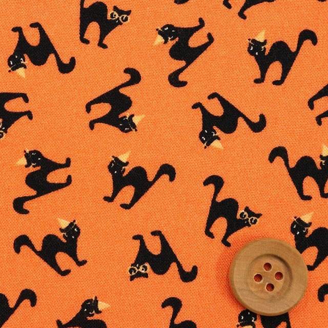 USAコットン　355　黒猫パンプキン／パンプキンオレンジ