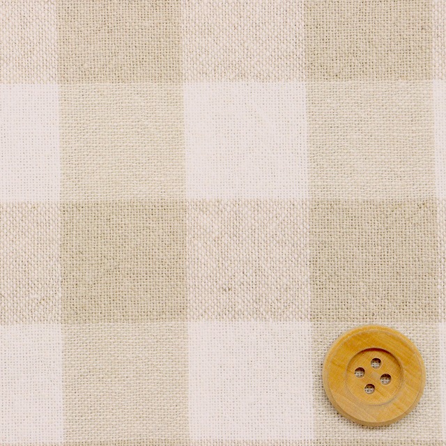 ★SALE★先染め綿麻チェック ワッシャー／ライトベージュ（大・3A）【綿麻生地】