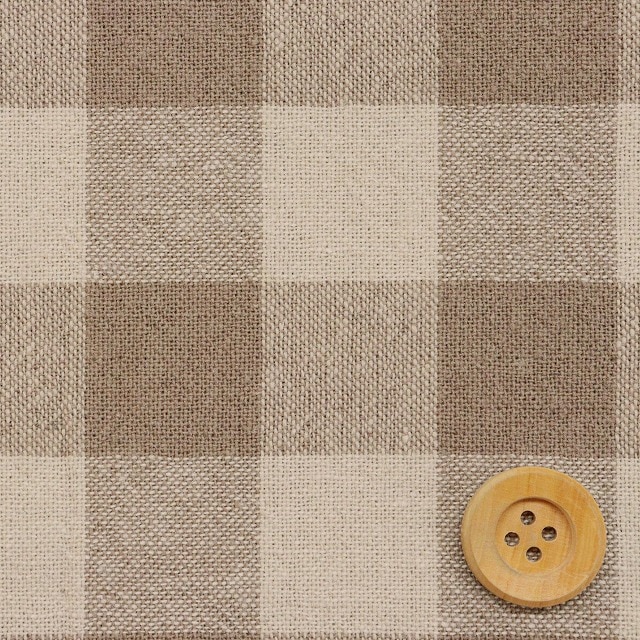 ★SALE★先染め綿麻チェック ワッシャー／ダークベージュ（大・3B）【綿麻生地】