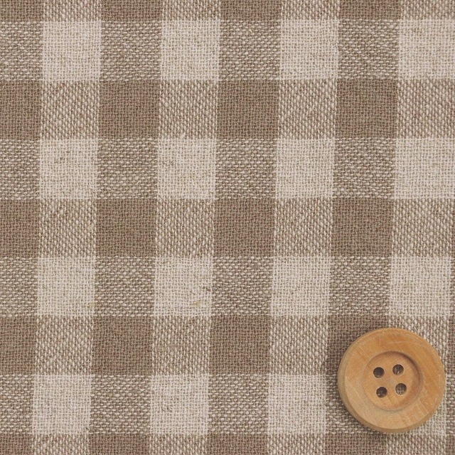 ★SALE★先染め綿麻チェック ワッシャー／ダークベージュ（中・2B）【綿麻生地】