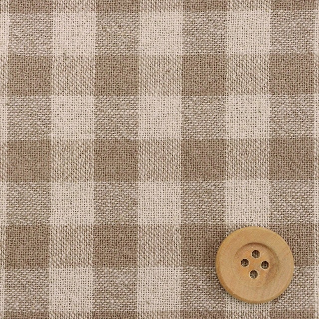 ★SALE★先染め綿麻チェック ワッシャー／ダークベージュ（中・2B）【綿麻生地】