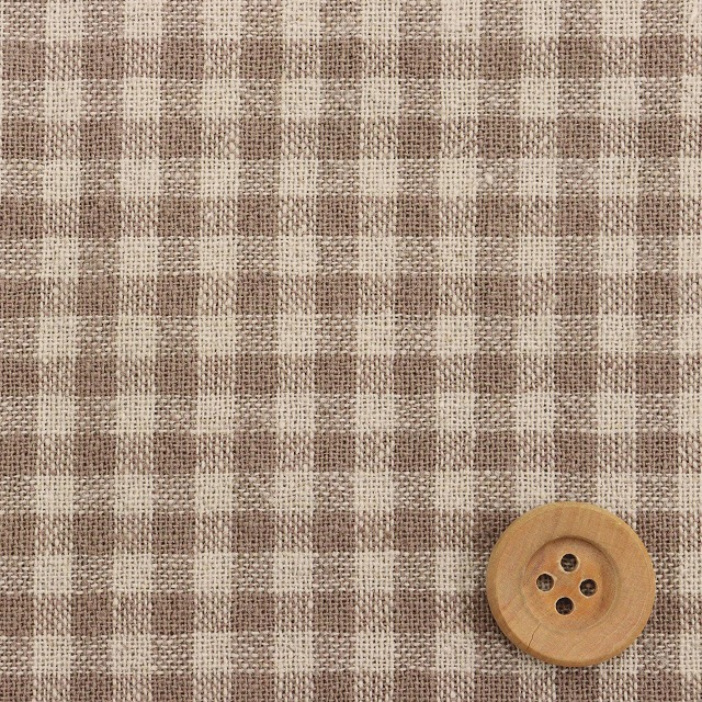 ★SALE★先染め綿麻チェック ワッシャー／ダークベージュ（小・1B）【綿麻生地】