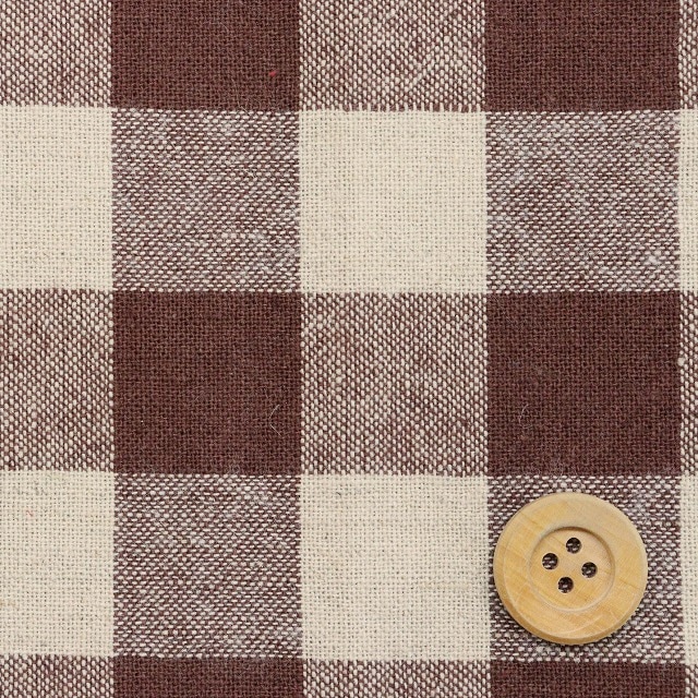 ★SALE★先染め綿麻チェック ワッシャー／ブラウン（大・3E）【綿麻生地】