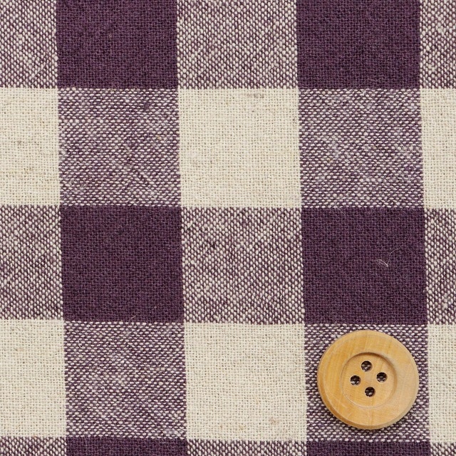 ★SALE★先染め綿麻チェック ワッシャー／パープル（大・3F）【綿麻生地】