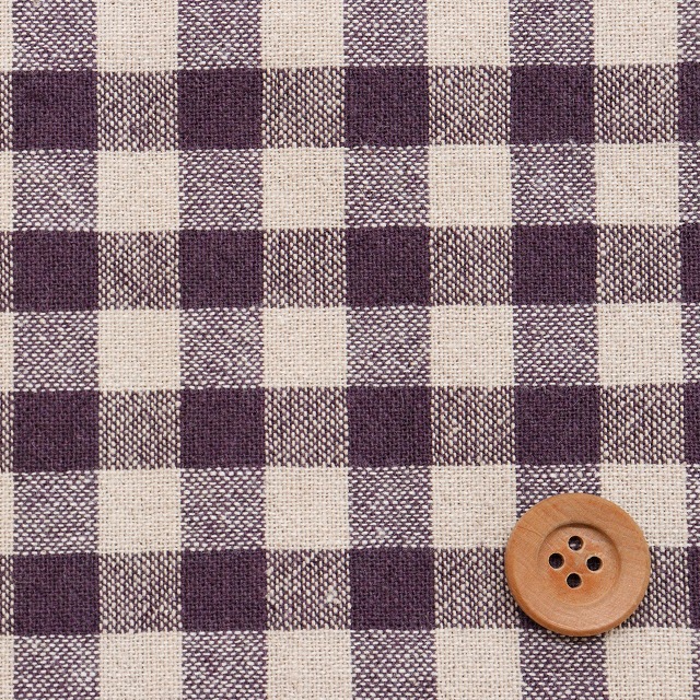★SALE★先染め綿麻チェック ワッシャー／パープル（中・2F）【綿麻生地】