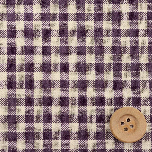 ★SALE★先染め綿麻チェック ワッシャー／パープル（小・1F）【綿麻生地】