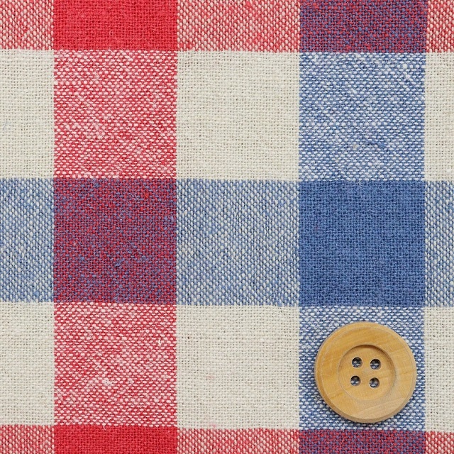 ★SALE★先染め綿麻チェック ワッシャー／トリコロール（大・3G）【綿麻生地】