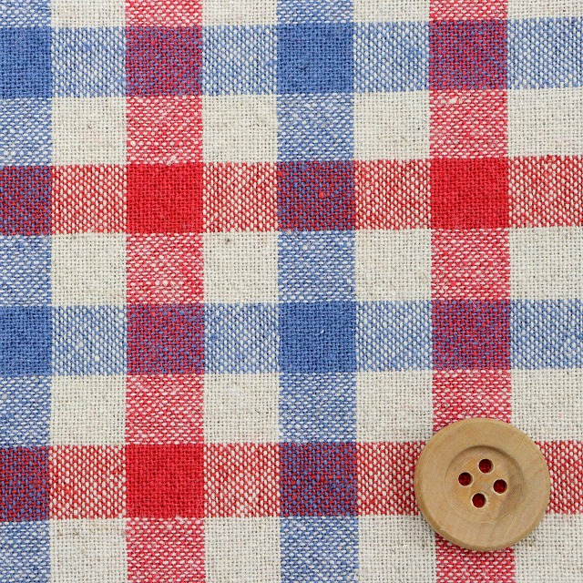 ★SALE★先染め綿麻チェック ワッシャー／トリコロール（中・2G）【綿麻生地】