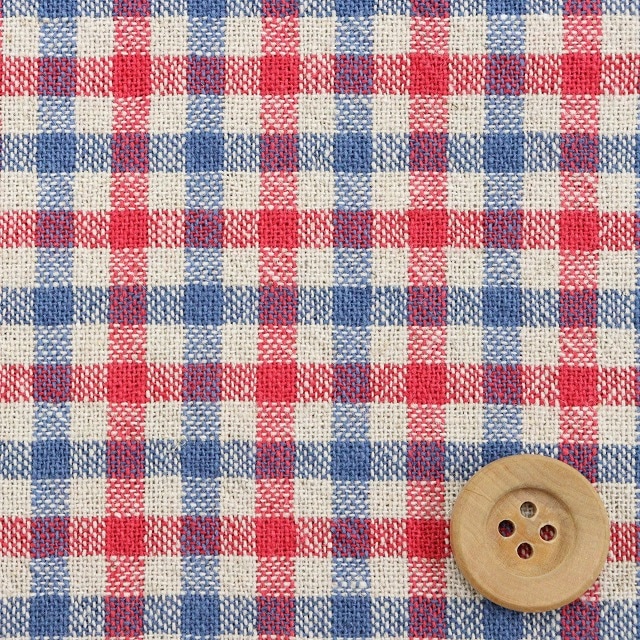 ★SALE★先染め綿麻チェック ワッシャー／トリコロール（小・1G）【綿麻生地】