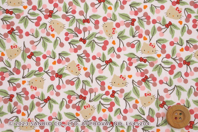 ハローキティ×リバティ・ファブリックス タナローン（Cherries and Bows チェリーズ・アンド・ボウズ）レッド/30cm【DC33495・J24A】