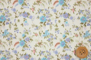 【サンドウ限定復刻色】リバティプリント タナローン5（Floribunda フロリバンダ）ベージュ＆ライトブルー／60cm【3637073・ZE】
