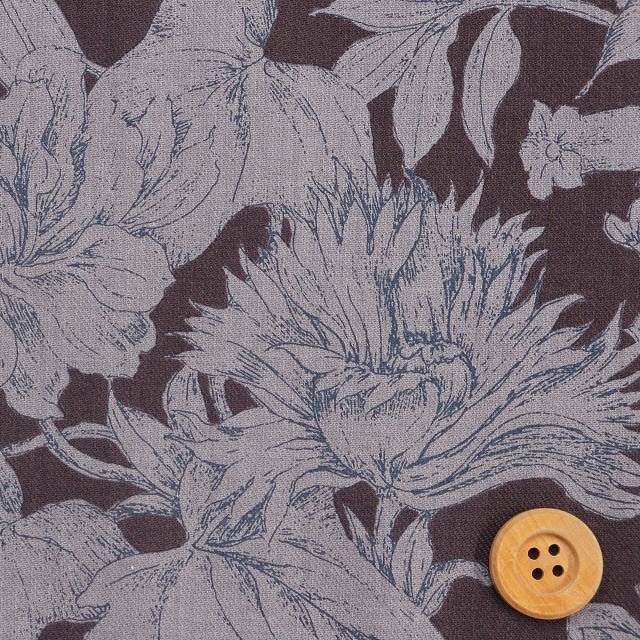 ツートーンボタニカル柄／ブルー＆ブラウン【ビエラ生地】