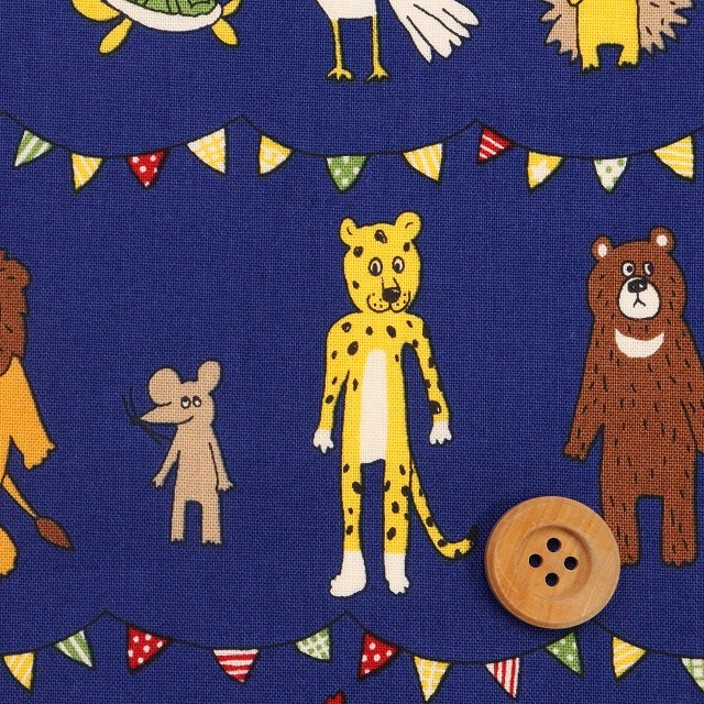 ＜KUSUTTO＞クスッとアニマルズ／ブルー【シーチング生地】