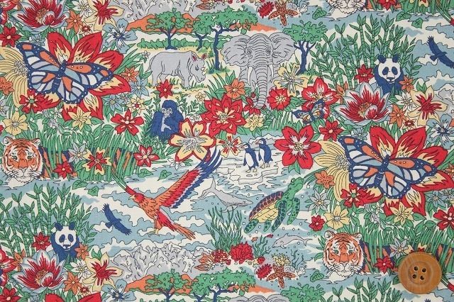 リバティ・ファブリックス 【ピカデリーポプリン】（Harry James Jungle・ハリー・ジェームス・ジャングル）レッド／30cm【3630160・AP】