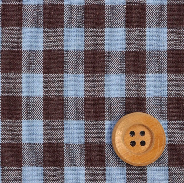 ★SALE★先染めツインカラーギンガムチェック／ライトブルー＆ブラウン【シーチング生地】