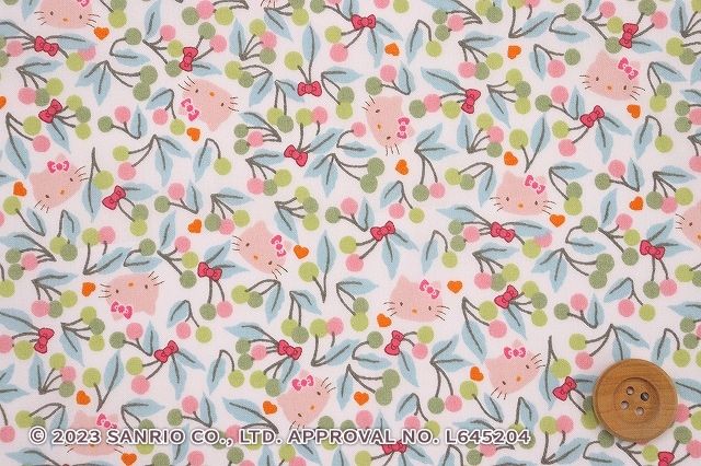 ハローキティ×リバティ・ファブリックス タナローン（Cherries and Bows チェリーズ・アンド・ボウズ）グリーン/30cm【DC33495・J24C】