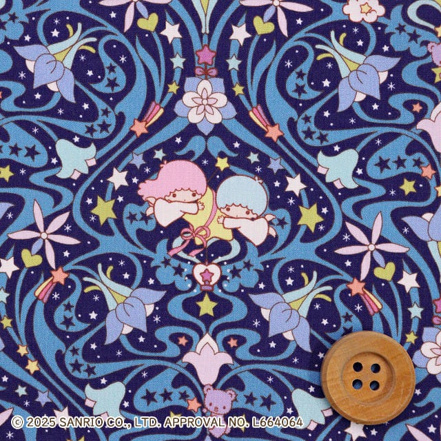 リトルツインスターズ×リバティ・ファブリックス タナローン（Kiki & Lala Orchids キキ＆ララ オーキッズ）ネイビー【DC35396・J25A】