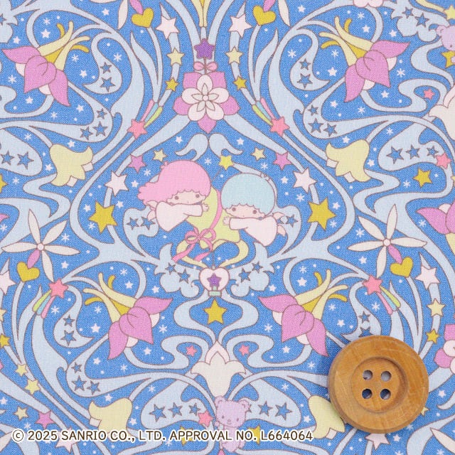 リトルツインスターズ×リバティ・ファブリックス タナローン（Kiki & Lala Orchids キキ＆ララ オーキッズ）ブルー【DC35396・J25C】