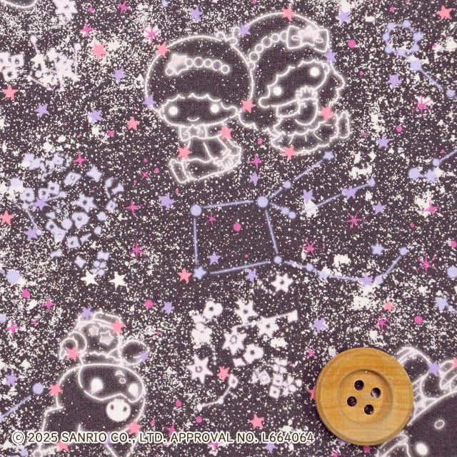 サンリオキャラクターズ×リバティ・ファブリックス タナローン（Constellation Sky コンステレーション・スカイ）ピンク＆パープル/ダークグレー地【DC35399・J25C】
