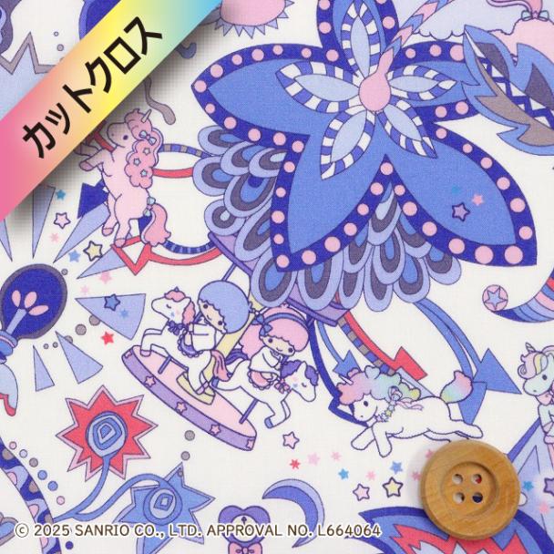 リトルツインスターズ×リバティ・ファブリックス タナローン（Soho Carnival ソーホー・カーニバル）ネイビー＆ピンク【DC35397・J25D】カットクロス
