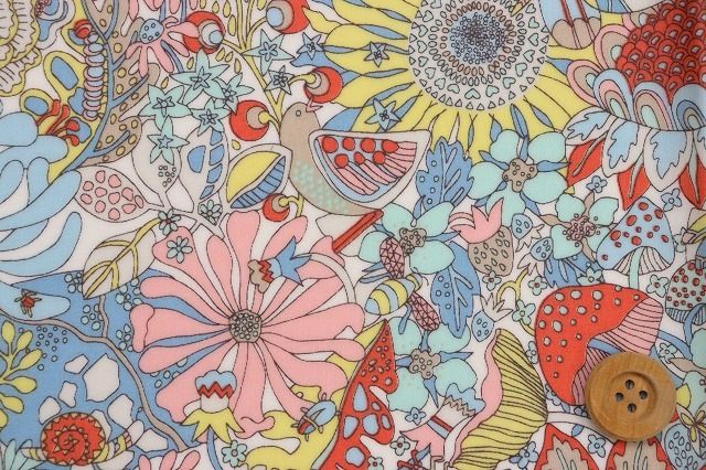 リバティ・ファブリックス タナローン【ラミネート加工】（ Eldie Bea エロディ・ビー）ブルー＆ピンク／30cm【17-3637186・17B】