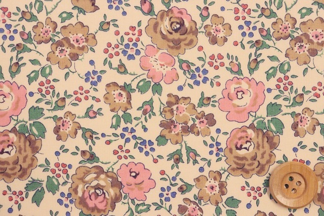 【サンドウ限定復刻色】リバティ・ファブリックス タナローン（Felicite フェリシテ）ピンク＆ブラウン／40cm【97-3637113・J13F】