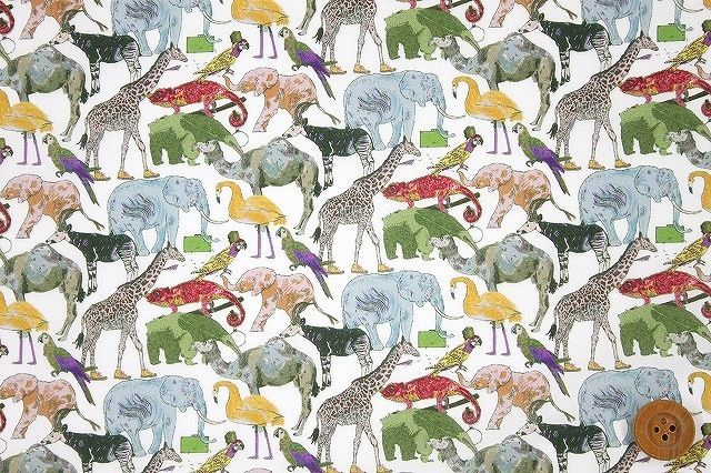 リバティ・ファブリックス タナローン（Queue for the Zoo キュー・フォー・ザ・ズー）グリーン／50cm【3634160・CE】