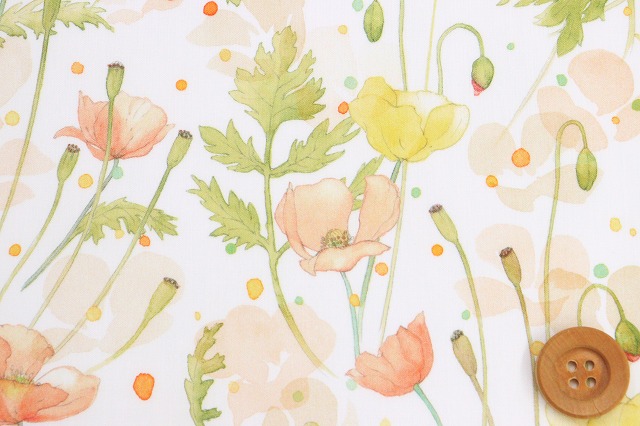 リバティ・ファブリックス タナローン（Garden Poppies ガーデン・ポピーズ）イエロー＆オレンジ／50cm【25-363J7403・25AU】