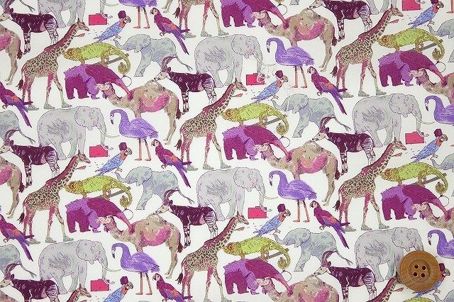 リバティ・ファブリックス タナローン（Queue for the Zoo キュー・フォー・ザ・ズー）パープル／60cm【3634160・AE】