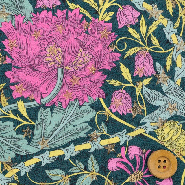 リバティ・ファブリックス タナローン（March Sparkle マーチ・スパークル）ピンク＆ブルーグリーン/ラメ【363G74312・B】