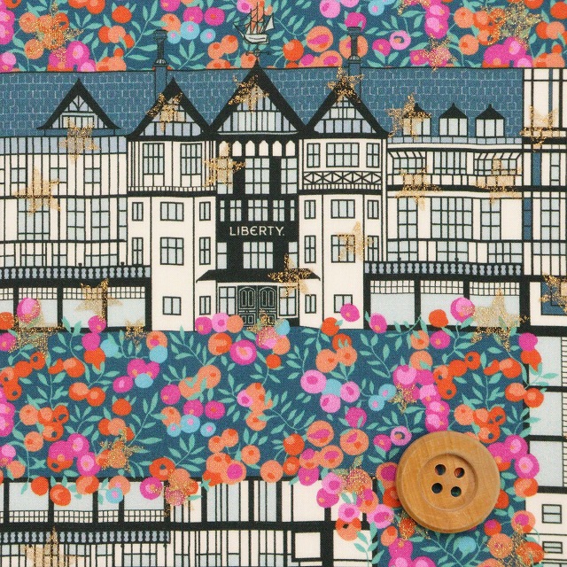 リバティ・ファブリックス タナローン（Tudor Berry チューダー・ベリー）ブルーグリーン/ラメ【363G74313・B】