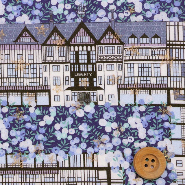 リバティ・ファブリックス タナローン（Tudor Berry チューダー・ベリー）ブルー/ラメ【363G74313・J25A】