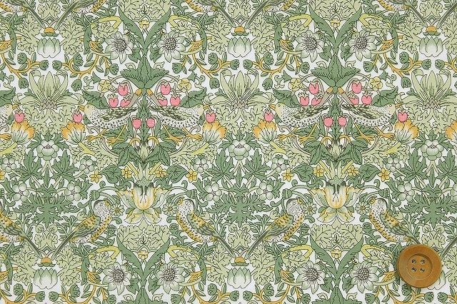 リバティ・ファブリックス タナローン（Strawberry Thief Spring ストロベリーシーフ・スプリング）ライトグリーン＆イエロー／80cm【36300129・ZE】