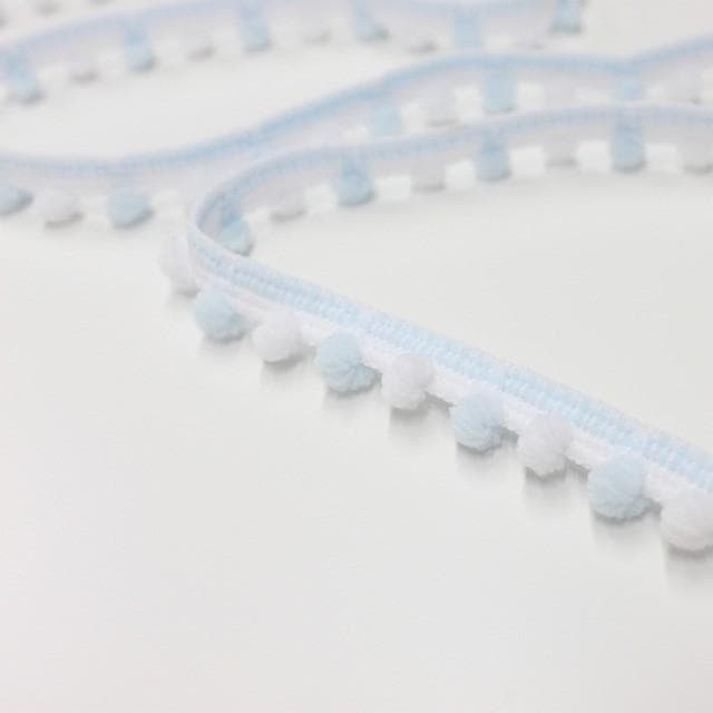 ジェラートカラー ポンポンテープ（ブルー&ホワイト）【CMOC-16・BL】【50cm以上10cm単位】