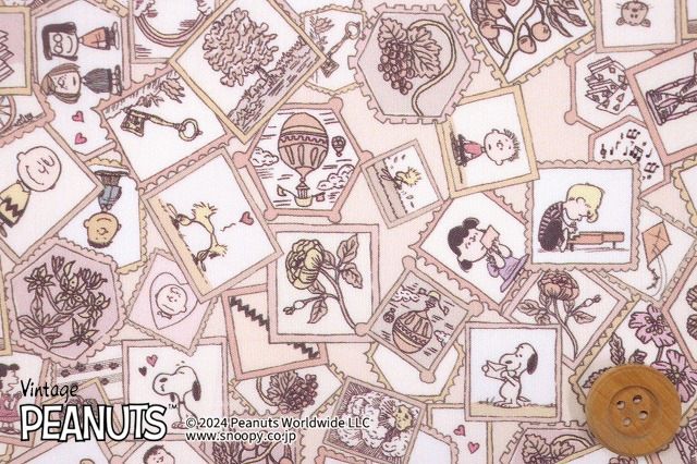 【サンドウオリジナルカラー】PEANUTS(TM)×リバティ・ファブリックス タナローン（Stamp Collection ピンクセピア）スタンプ・コレクション/30cm【DC33935・J24F】