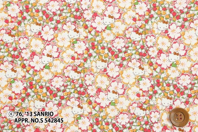 【サンドウ限定復刻色】ハローキティ×リバティ・ファブリックス タナローン（Floral Heart フローラル・ハート）レッド＆イエロー/60cm【DC27724・J13B】