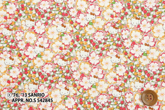 【サンドウ限定復刻色】ハローキティ×リバティ・ファブリックス タナローン（Floral Heart フローラル・ハート）レッド＆イエロー/60cm【DC27724・J13B】