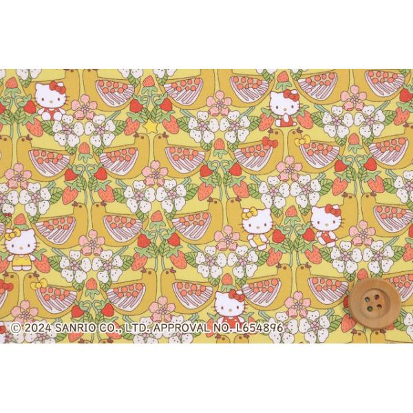 ハローキティ×リバティ・ファブリックス タナローン（Strawberry Day ストロベリー・デイ）イエロー/70cm【DC34427・J24C】