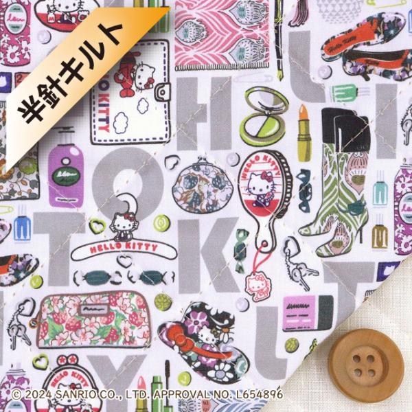 【サンドウオリジナルカラー】ハローキティ×リバティ・ファブリックス タナローン【半針キルト】（Hello Kitty Necessities ハローキティ・ネセシティーズ）フェミニングレー／40cm【DC34426・J24H】