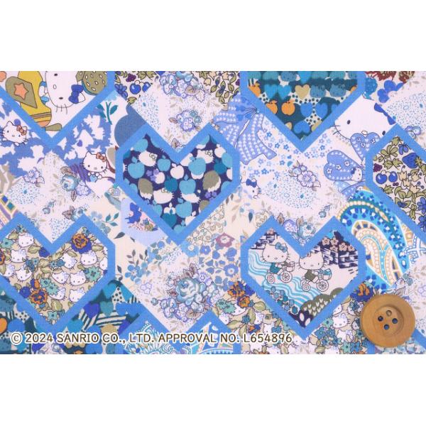 ハローキティ×リバティ・ファブリックス タナローン（Patchwork Hearts パッチワーク・ハーツ）ブルー／50cm【DC34428・J24C】